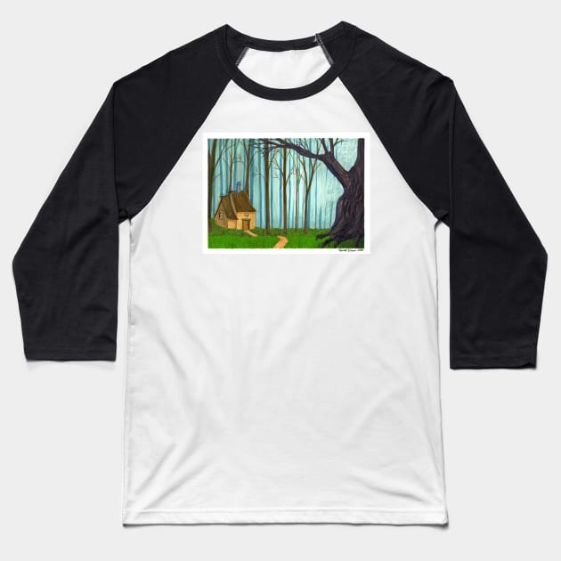 Cottage in the Woods Baseball T-Shirt by ReneeDixonArt